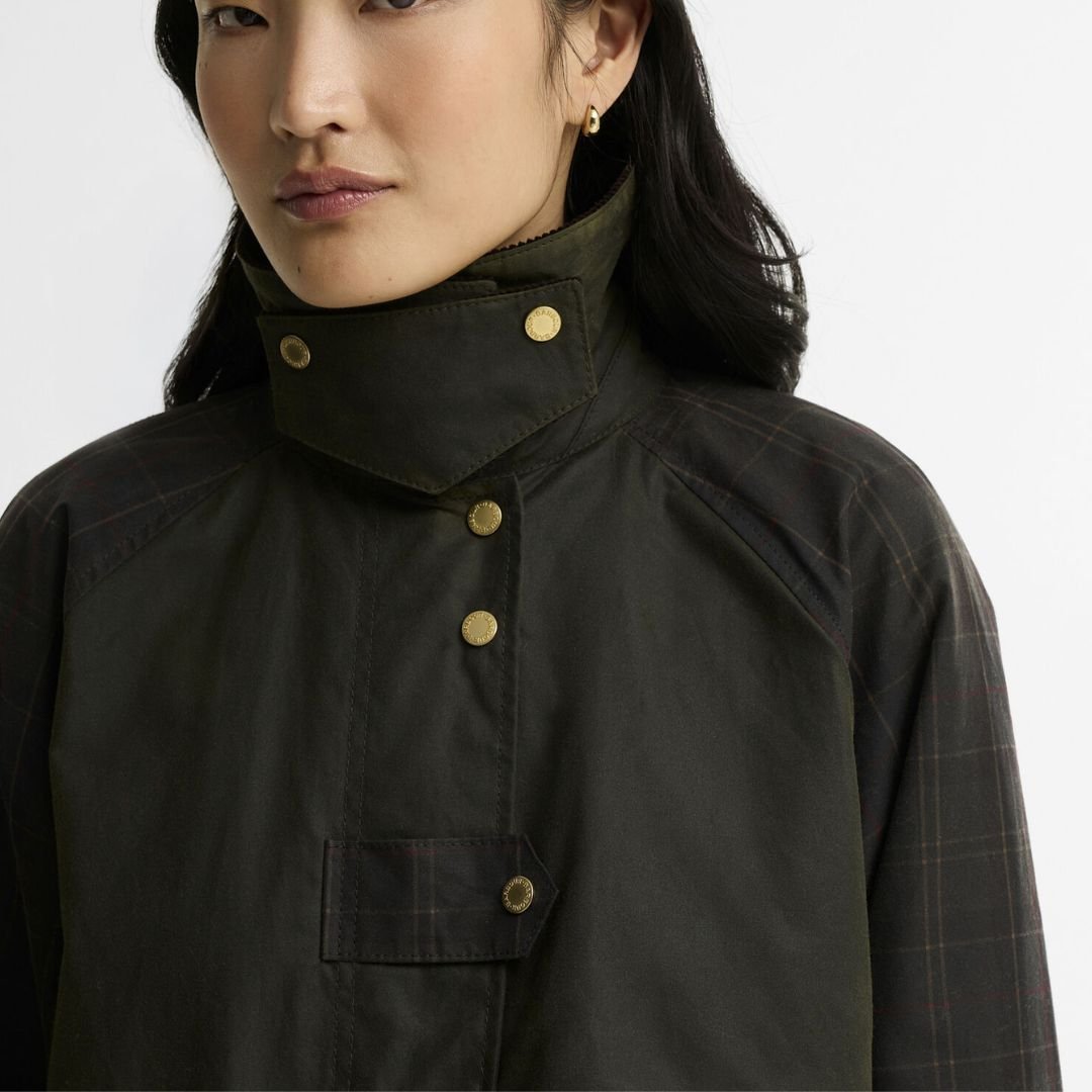 Barbour Checked Kirklees Wax Jacket Olive - Image 5