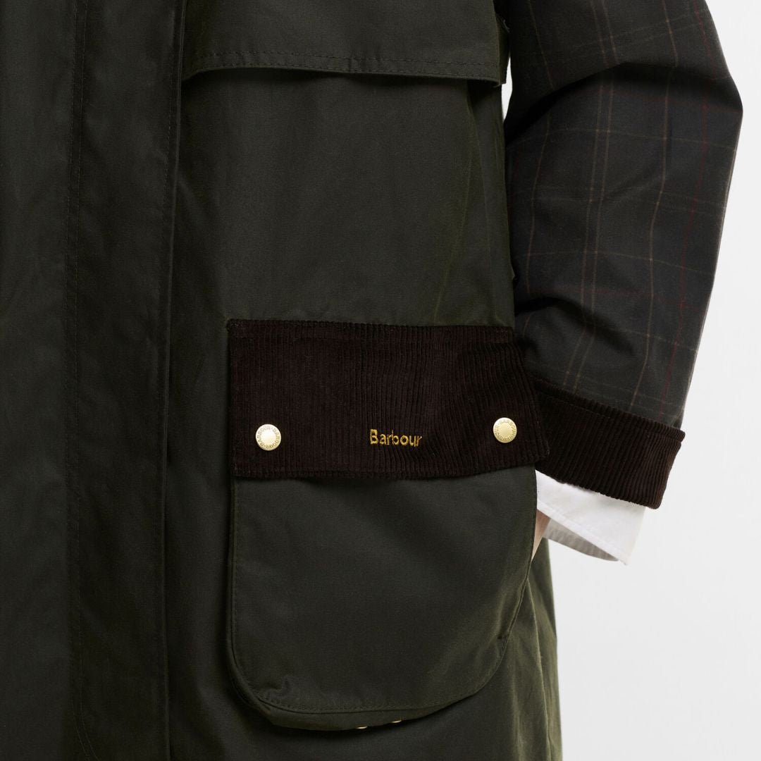 Barbour Checked Kirklees Wax Jacket Olive - Image 6