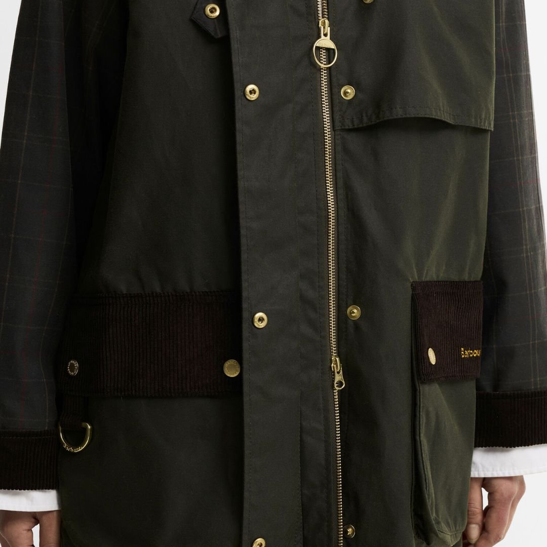 Barbour Checked Kirklees Wax Jacket Olive - Image 7